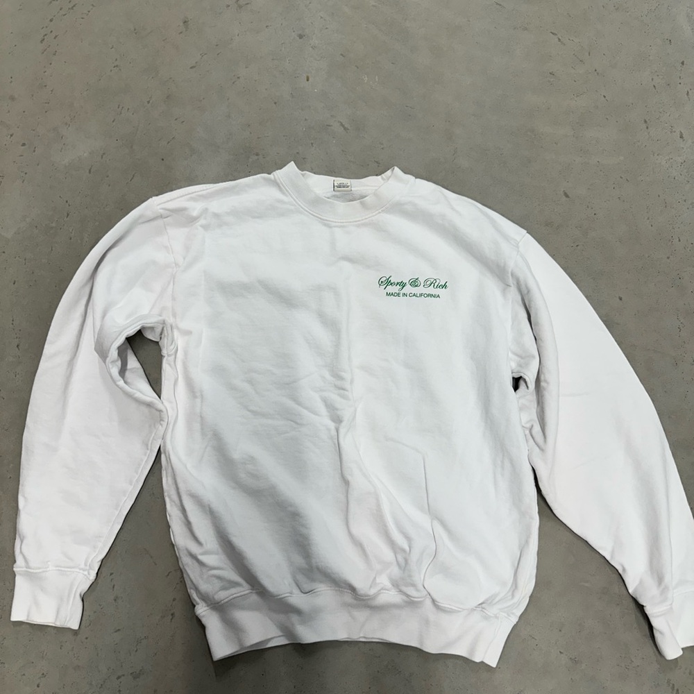 Sporty & Rich White Crewneck Sweater “Eat Lots of Fruits and Vegetables” Size S